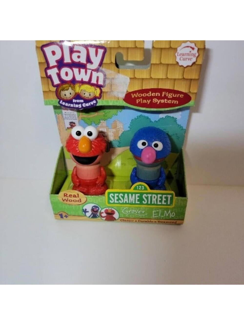 New Sesame Street Elmo & Grover Wood Toy Figures